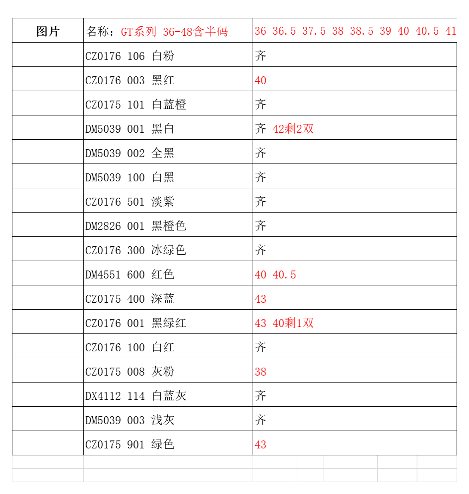 【GT Batch】【Daily online up】【B30/MLB/Superstar/Balenciaga/V18/V18 Plus/GT Cut/SLIDE/Runner/350 Stcok】 8 尺码库存表 / Size stock chart 2